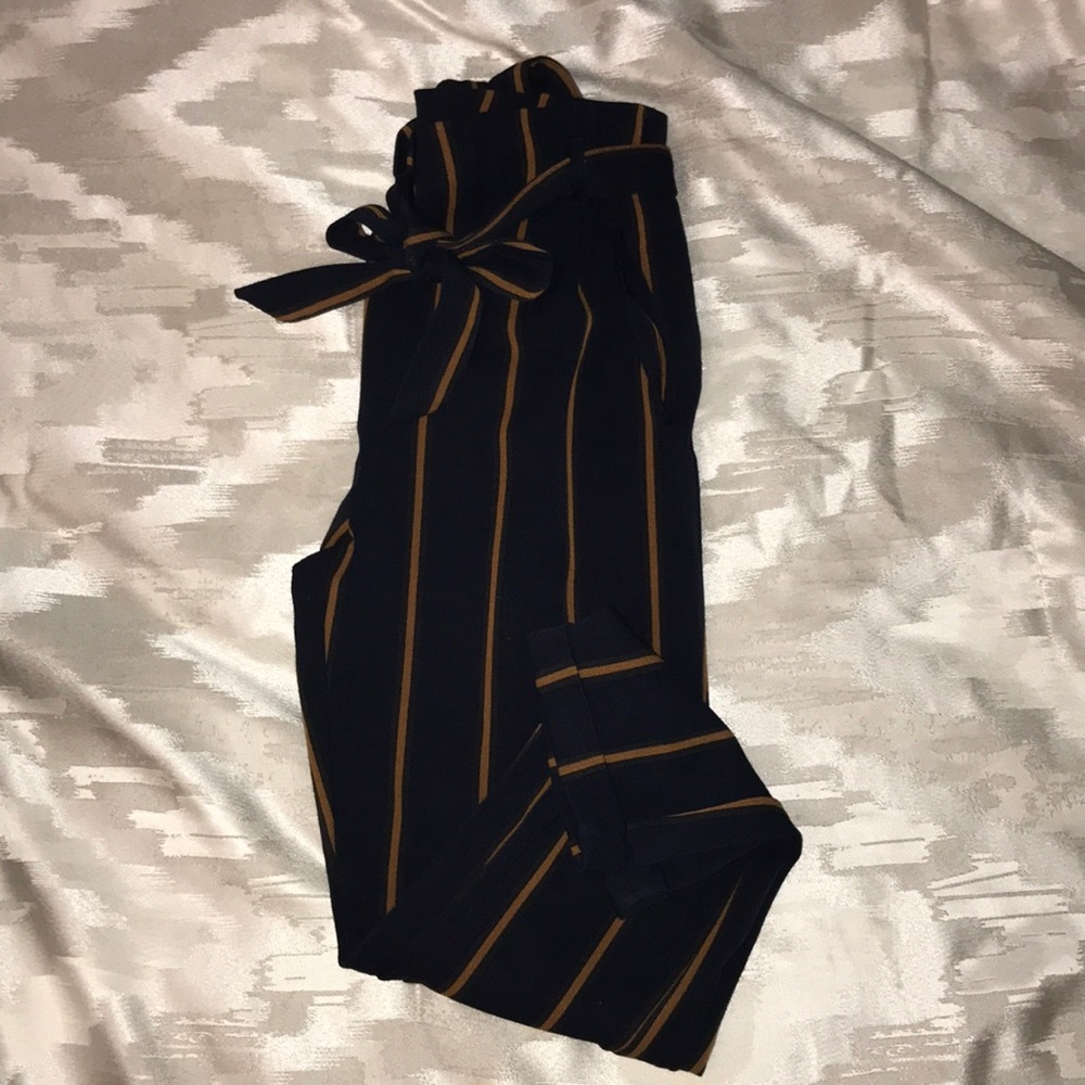 Zara Navy Stripe Paper Bag Trousers